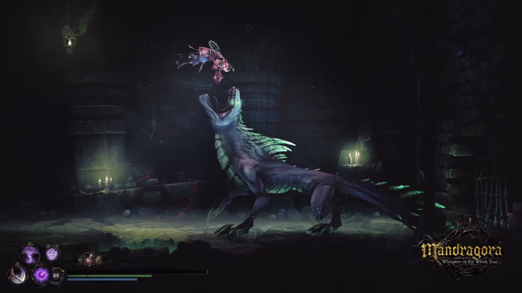 Screenshot of a boss killing a player in Mandragora